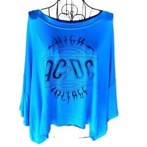 Wst Cst AC/DC High Voltage Cropped Oversized Rayon Top Teal Size XL NEW